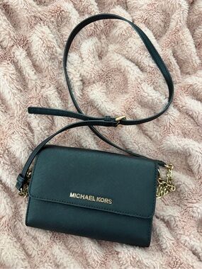 Michael Kors Black Crossbody Wallet with Gold Hardware